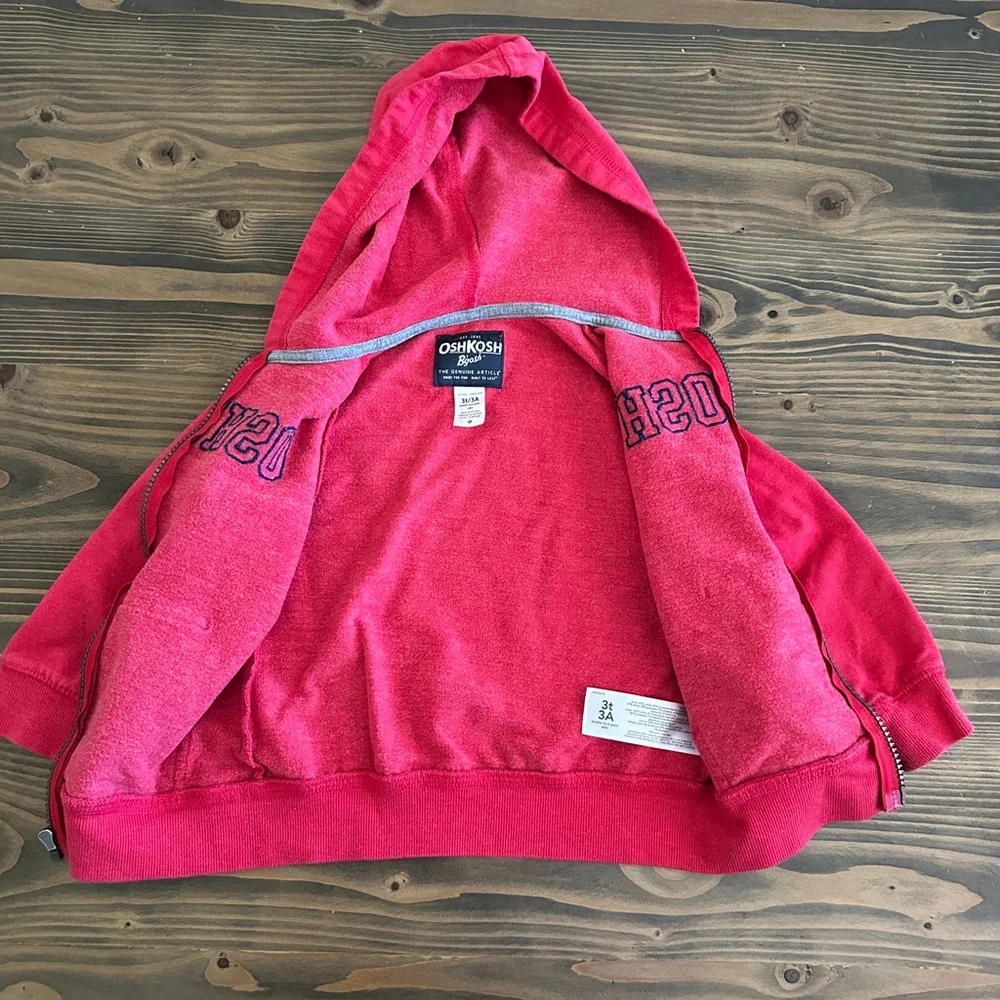 Boys OshKosh Red Zip Hoodie 3T Blue Logo Classic Casual Layering Piece
